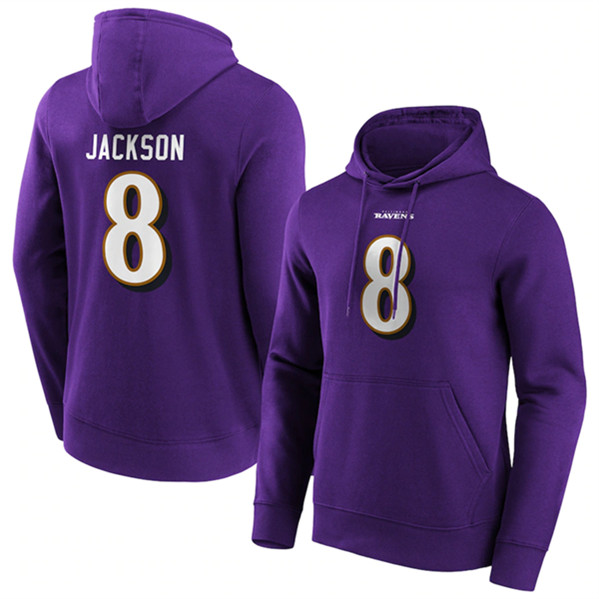 Men's Baltimore Ravens #8 Lamar Jackson Purple Hoodie